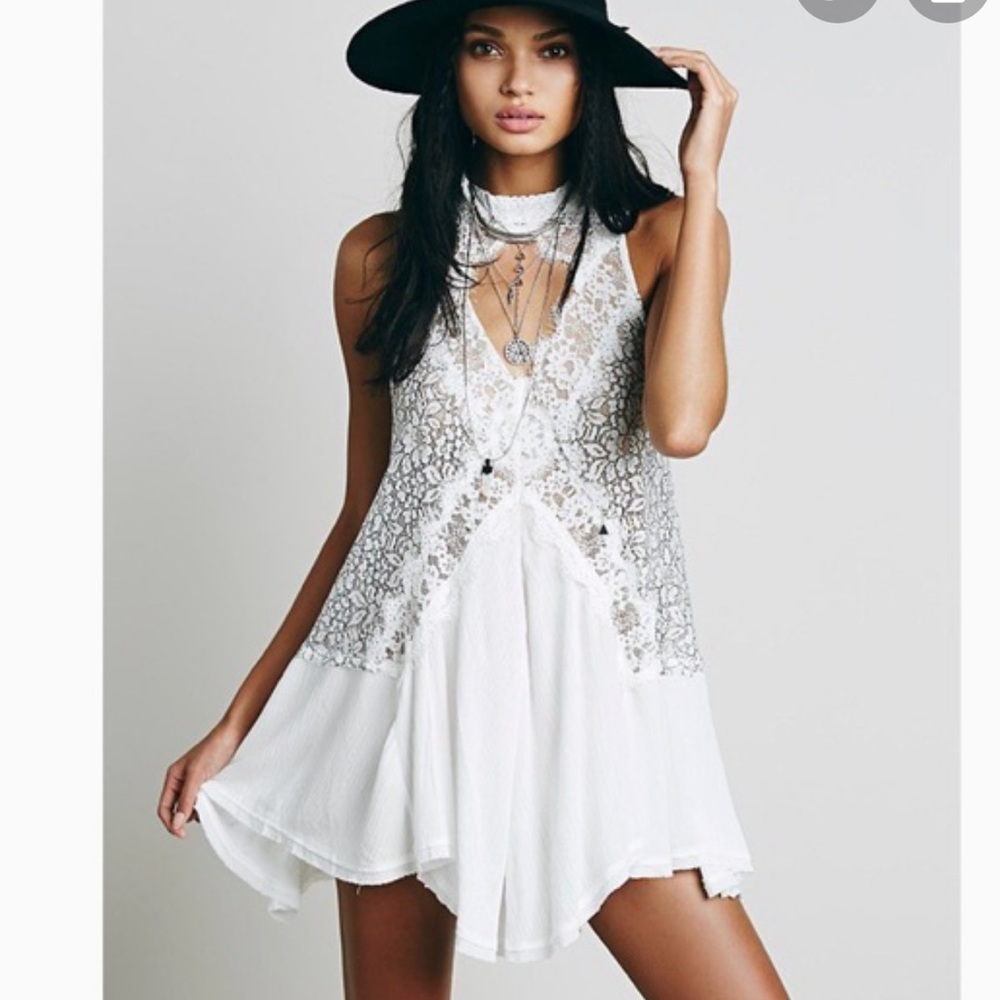 Free people black and white lace tunic dress